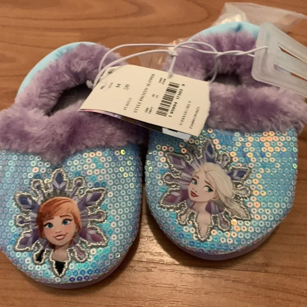 DISNEY FROZEN Sequin Slippers Shoe Size 7/8 Toddler Girls Multicolor